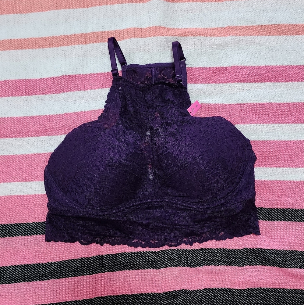 New Victoria secret Pink date push up bralette small s Purple High Neck Lace